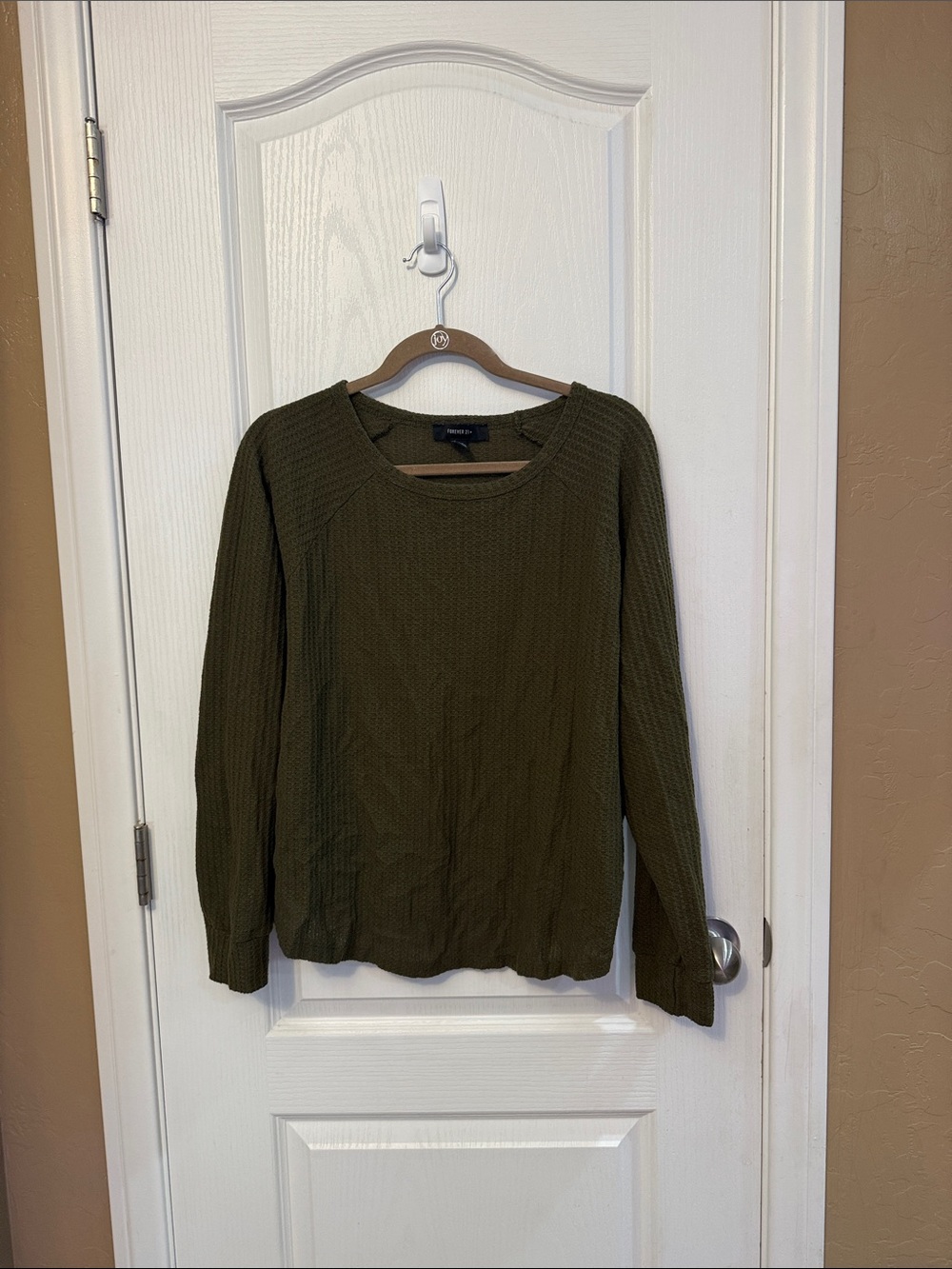 Forever 21 Olive Green Waffle Knit Long Sleeve Top